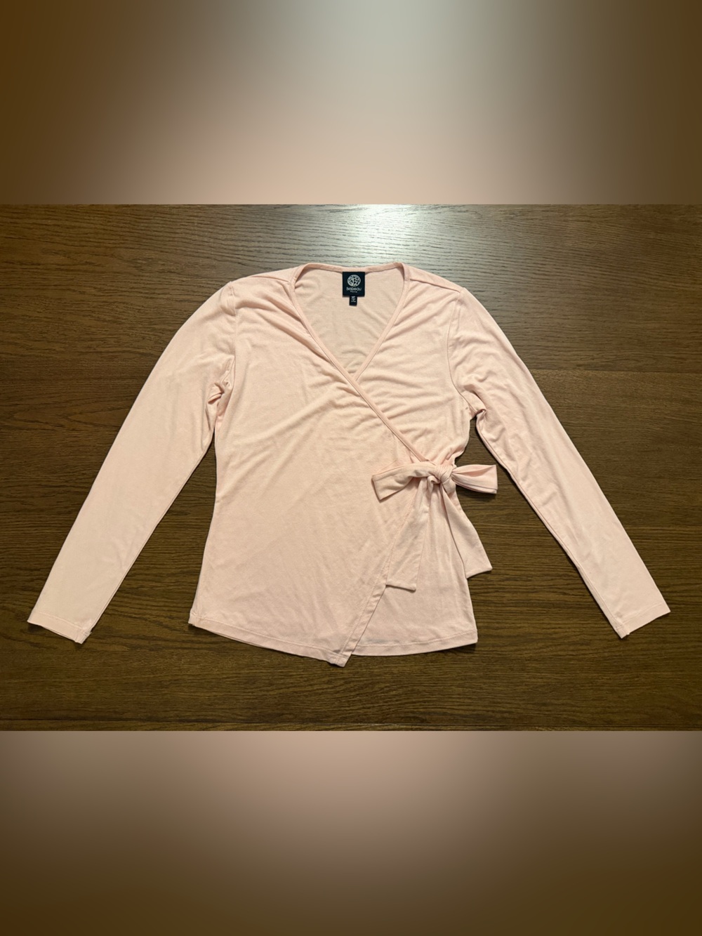 bobeau Blush Pink Wrap Tie Long-Sleeve Top